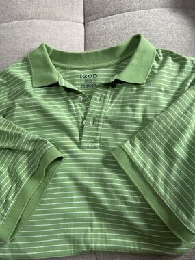 Izod Light Green and White Striped Polo